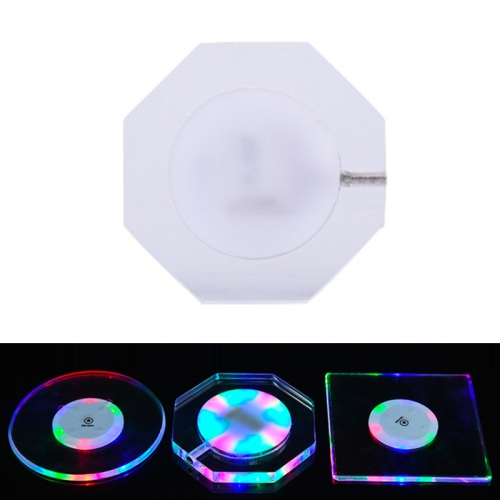 

100x4mm Octagonal LED Light Up Acrylic Coaster Transparent Crystal Base(Colorful Light)