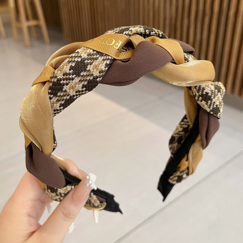 

2pcs Ribbon Woven Letter Pattern Elegant Retro Non-slip Headband(Coffee)
