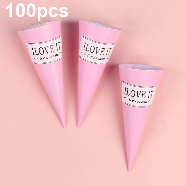 

100pcs Disposable Ice Cream Paper Holder Sweet Crispy Tip Bottom Paper(Pink Letter)