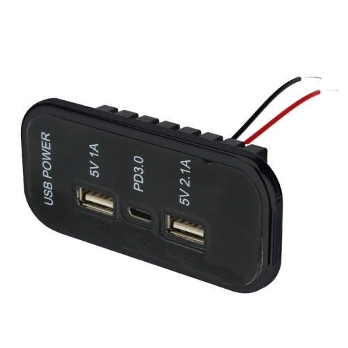 12/24V USB+Type-C Car, RV, Boat Mobile Phone Charger Modification(Black 2.1A+1A+PD3.0)