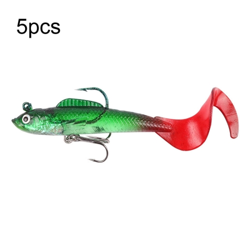 5pcs Roadrunner Soft Lures Leadheads Luminous Lures(Red White T Tail)