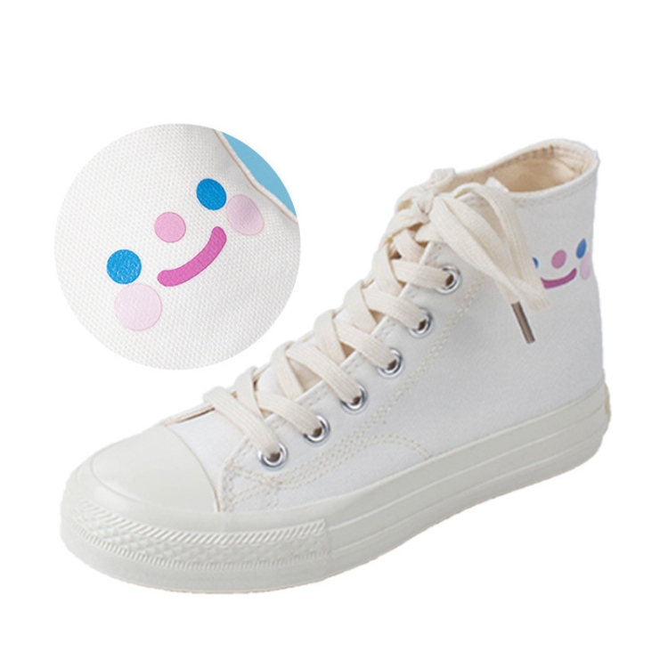 

Hand Painted High Top Canvas Shoes Emoticon Students Re-Engraved Casual Women Shoes, Size: 35(White)