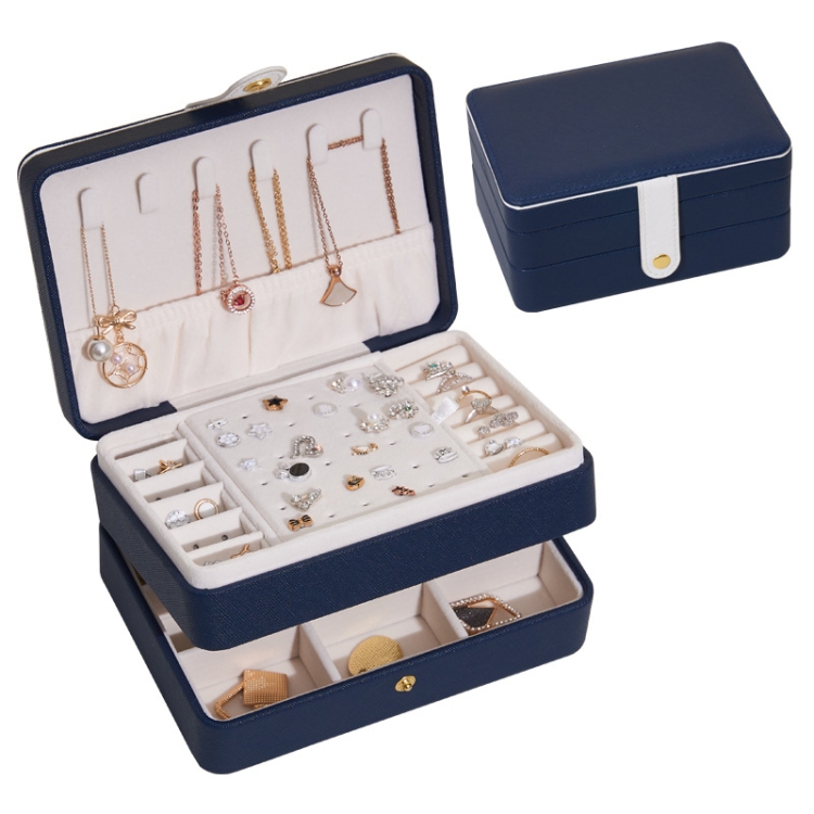 

Large-capacity Three-layer PU Leather Waterproof Jewelry Storage Box Earring Necklace Storage Box(Navy Blue)