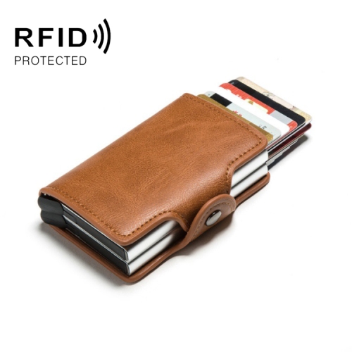 

Automatic Pop-up Card Holder Metal Card Box RFID Credit Card Bank Card Box Wallet(Brown)