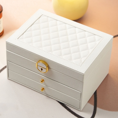 

Diamond Pattern PU Leather Three-layer Drawer Jewelry Box Necklace Ring Jewelry Storage Box(White)