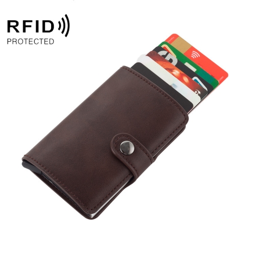 

PU Leather Aluminum Alloy Credit Card Case Card Holder RFID Multipurpose Business Card Wallet(Coffee)