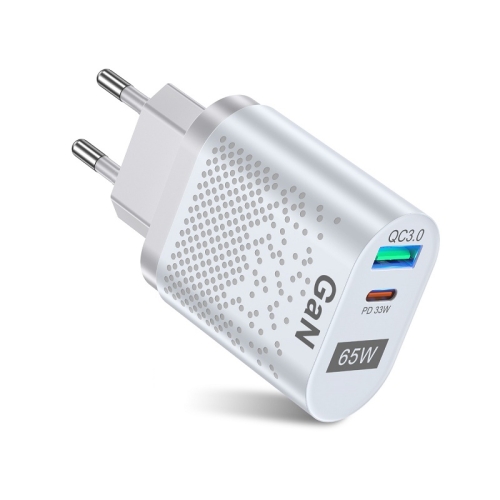 

BK375-GaN EU Plug USB+Type-C 65W GaN Mobile Phone Charger PD Fast Charge Computer Adapter, Color: White