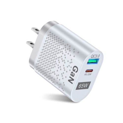 

BK375-GaN US Plug USB+Type-C 65W GaN Mobile Phone Charger PD Fast Charge Computer Adapter, Color: White