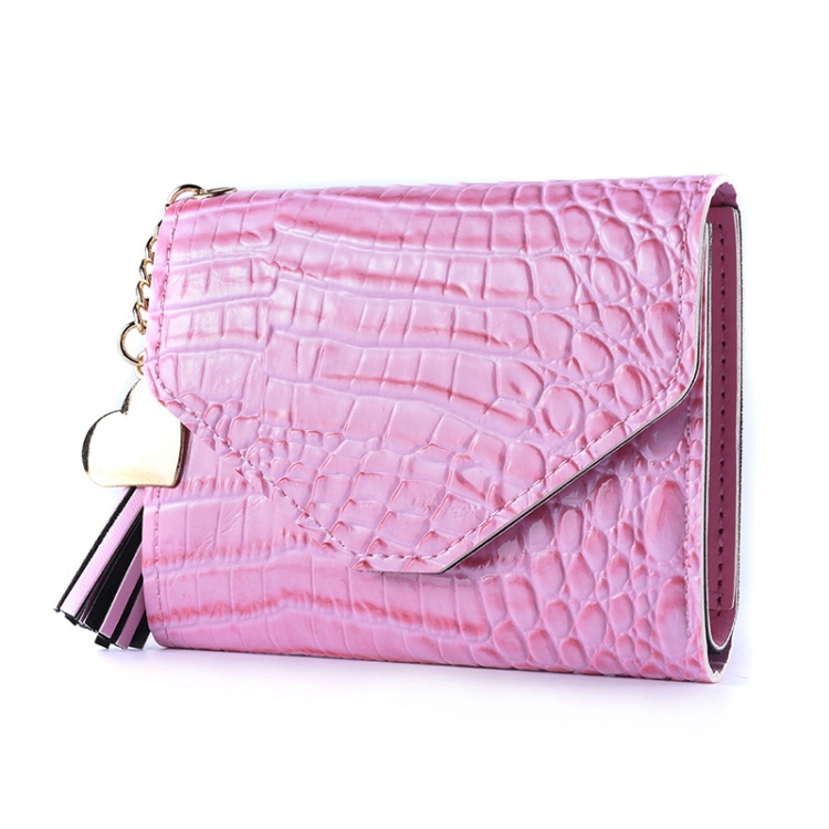 

Ladies Wallet Tassel Trifold Crocodile Pattern Coin Purse Card Holder(Crocodile Pattern Pink)