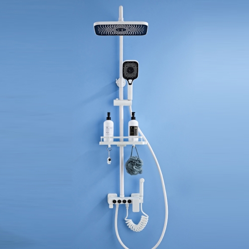 

Button Four Gear Shower Set Full Copper Faucet Pressurized Square Nozzle Shower Set(White)