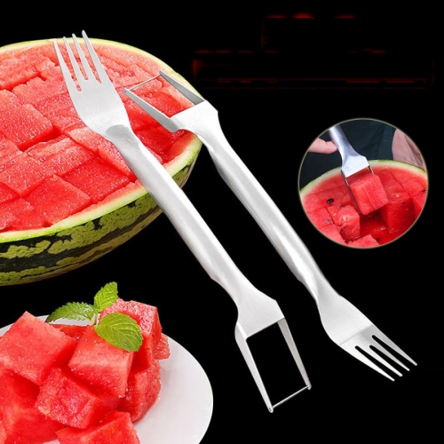 

2pcs 2 In 1 Watermelon Fork Slicer Stainless Steel Kitchen Fruit Cutter