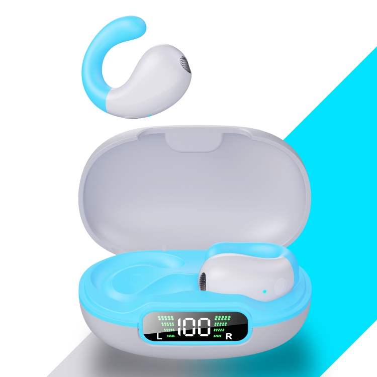 

Clip-on Wireless Bluetooth Earphone With Digital Charging Compartment(White Blue)