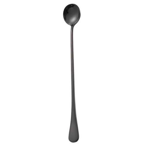 

2pcs 304 Stainless Steel Long Handle Thickened Round Spoon Coffee Ice Drink Mixing Spoon, Color: Titanium Black