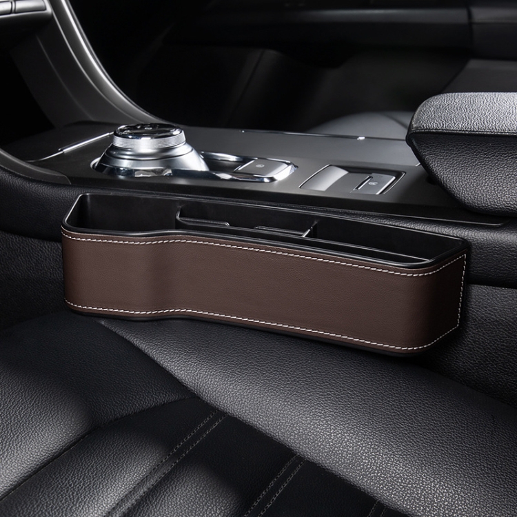 

Car Crevice Storage Box Seat Decoration Finishing Box, Color: Mocha Brown Leather Principal Driver