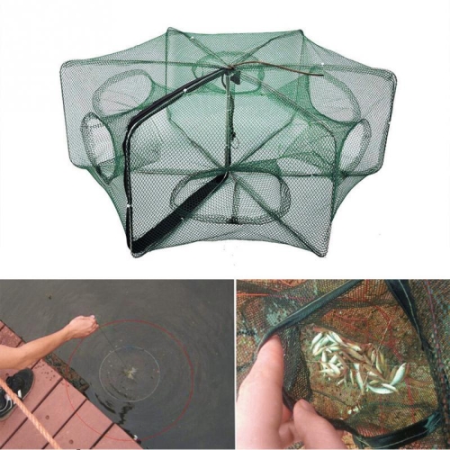 

HENGJIA Small 40cm Hexagonal Fishing Cage Automatic Folding Crab Loach Fishing Net(Zipper Color Random Delivery)