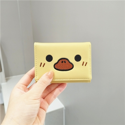 

Cute Cartoon Embroidered Coin Purse PU Leather Mini Trifold Wallet(Yellow Duck)