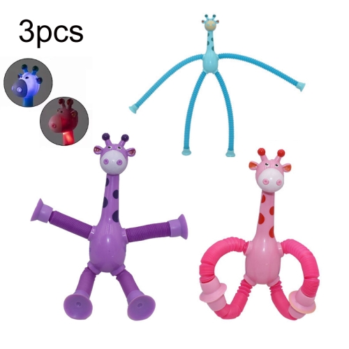 

3pcs Suction Cup Telescopic Tube Giraffe Educational Decompression Toy, Random Color Delivery, Color: With Light