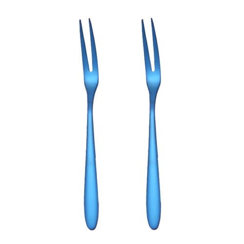 

10pcs 304 Stainless Steel Fruit Cake Fork Plating Titanium Tableware, Color: Blue
