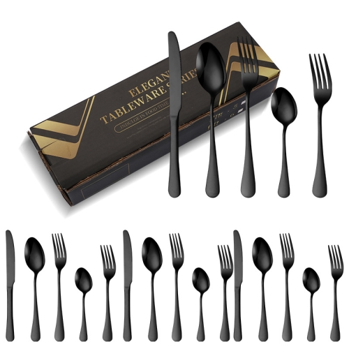 

20pcs/set Carton Boxed Gold-Plated Stainless Steel Knife and Fork Set Western Cutlery, Color: Black