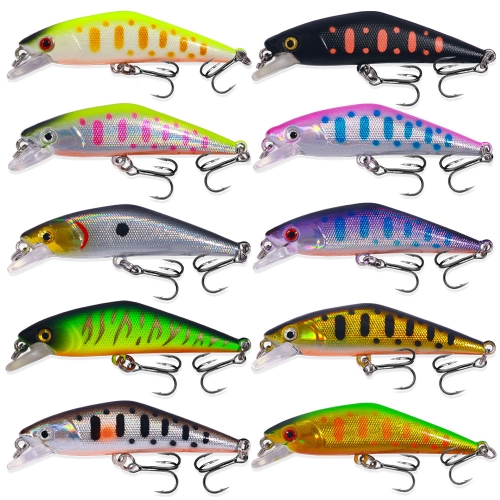 

HENGJIA 5.7cm 3.4g Microbe Road Lures Slow Sinking Minnow Fake Bait, Color: 10 Colors Boxed