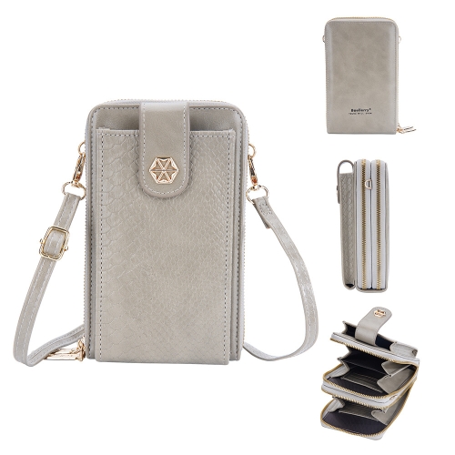 

Baellerry Large-capacity Snake-print Leather Phone Bag Multifunctional Single-shoulder Messenger Bag(Grey)