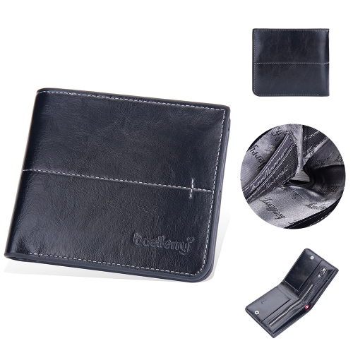 

Baellerry Men Short Vintage Multi-Card Wallet Vertical Buckle Zip Wallet(Black Horizontal)