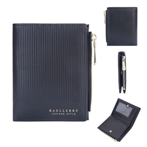 

Baellerry Men Short Multi-Card Wallet Large Capacity Striped Coin Purse Vertical Zipped Wallet(Black)