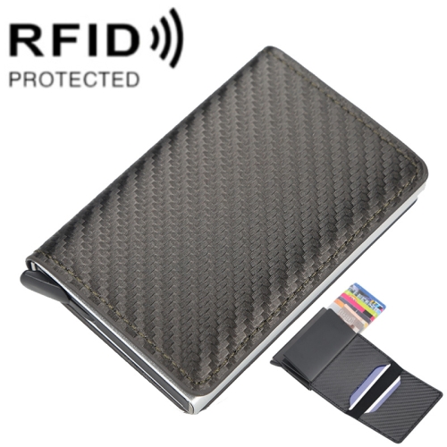 

Baellerry RFID Anti-theft Plaid Leather Wallet Metal Aluminum Box Automatic Eject Type Card Holder(Dark Brown)