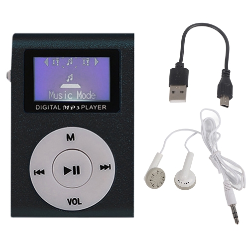 Mini Lavalier Metal MP3 Music Player with Screen, Style: with Earphone+Cable(Black)