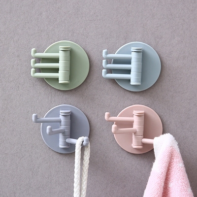 

3pcs/bag 3 Hooks Rotatable Hook Kitchen Bathroom Paste Wall Hook(Random Color)