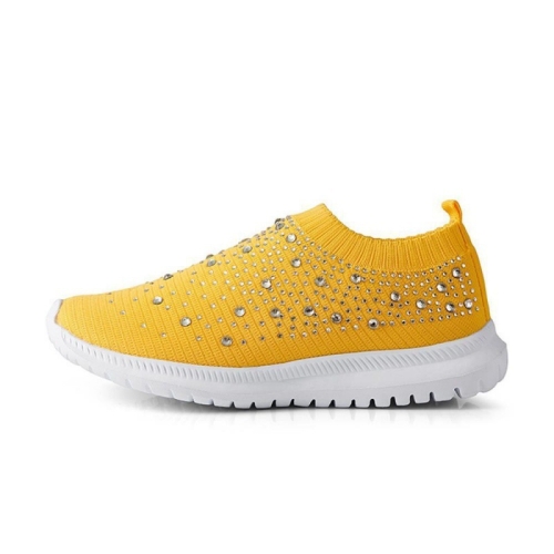 

Spring and Autumn Rhinestone Flying Woven Women Sneakers Casual Breathable Shoes, Size: 35(Yellow)