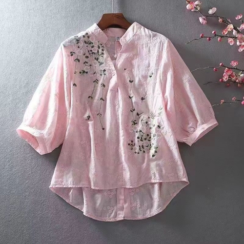 Autumn Vintage Red/White/Pink Hollow Out Lace Blouse Women Elegant Lantern  Long Sleeve Single Breasted Tops Female Blusas 2021