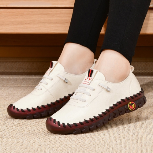 

Side-stitched Tendon Soft Sole Shoe Outdoor Comfortable and Breathable Leather Shoes, Size: 35(White)