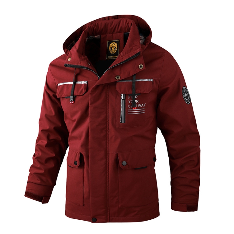 

Men Casual Jacket Autumn And Winter Hooded Jacket, Size: M(Claret)