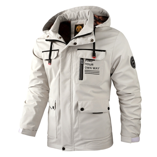 남성 캐주얼 재킷 가을 겨울 후드 재킷, 사이즈: XXXL(흰색)