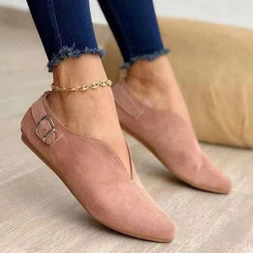 

V-mouth Buckle Casual Suede Breathable Flat Shoes, Size: 35(Pink)