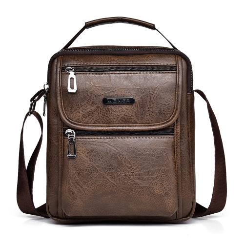 

WEIXIER Retro Men Small Satchel Bag PU Shoulder Bag Commuter Messenger Bag(Dark Brown)