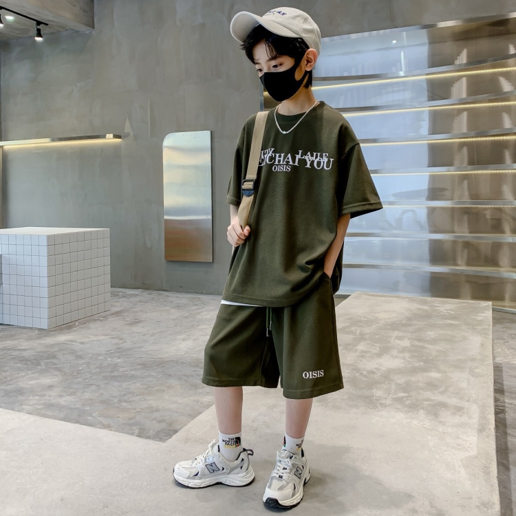 

2pcs/set Middle and Big Kids Summer Boys Short T-shirt and Pants, Size: 120cm(Green)