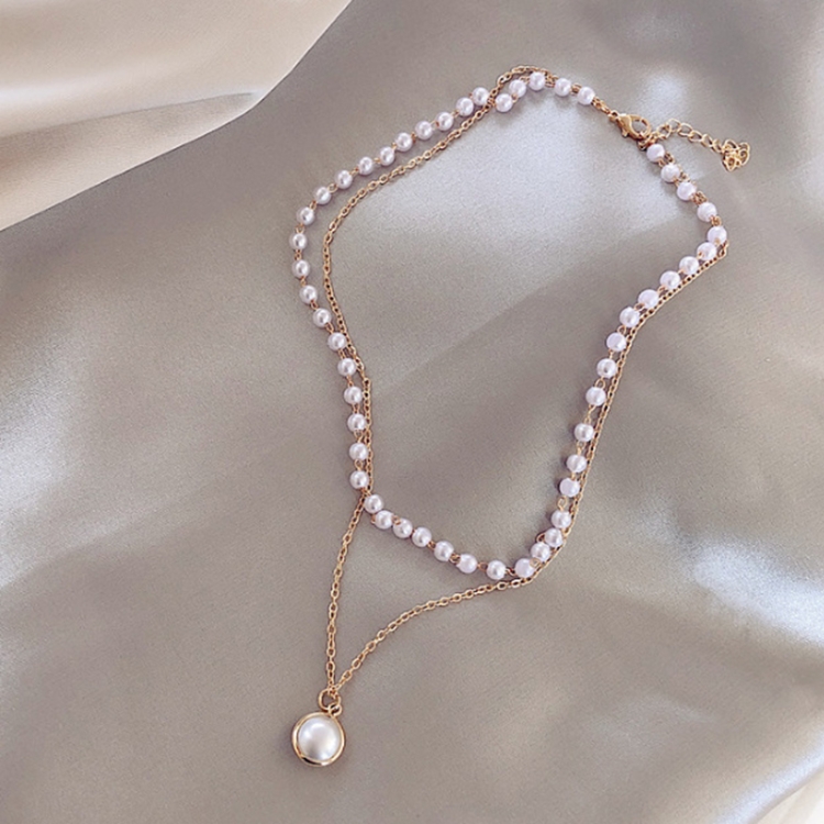 

Simple Beaded Double-Layer Pearl Pendant Necklace(Gold)