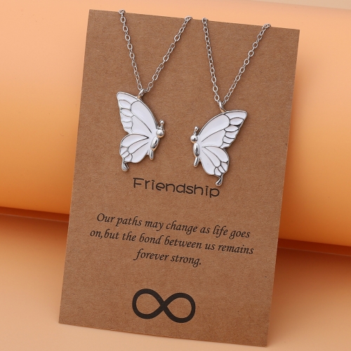 

Sisters Mother and Daughter Alloy Drip Oil Butterfly Necklace Clavicle Chain(Silver)