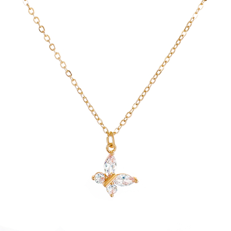 

Transparent Crystal Butterfly Necklace Vintage All-match Clavicle Chain(Gold)