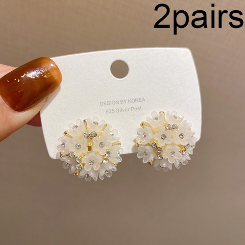 

2pairs Domed Flower Stud Earrings Elegant Crystal Earrings(White)