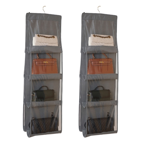 

2pcs Double Sided Transparent Storage Bag Bedroom Wardrobe Storage Dustproof Hanging Bag Gray 8 Grid