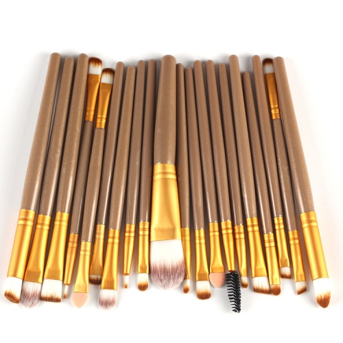 Conjunto de pincéis de maquiagem com cabo de madeira 20 pçs/conjunto de ferramentas de beleza (ouro + café)