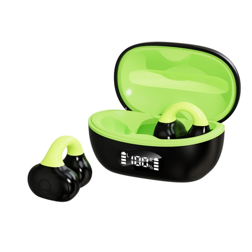 

Business Binaural Digital Display Clip-On Bluetooth Earphone With Charging Compartment(Black+Green)