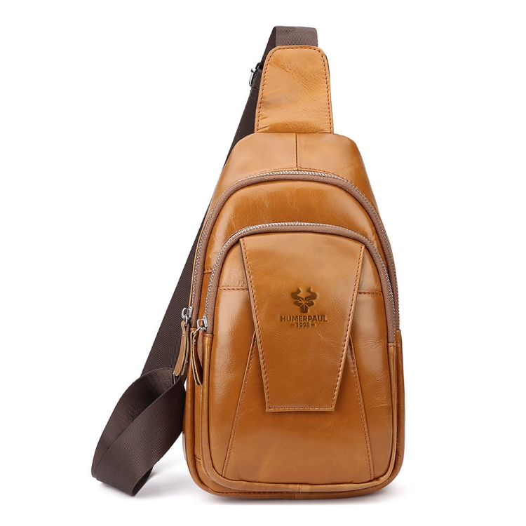 

HUMERPAUL Men Shoulder Bag Leather Mesengers Diligent Chest Bag(Yellow Brown)