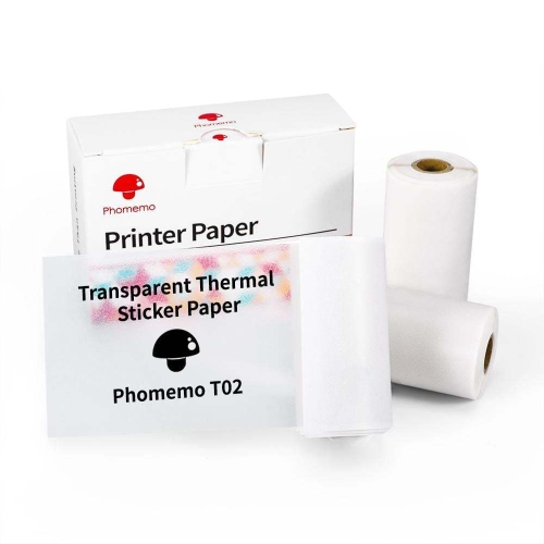 

For Phomemo T02 3rolls Bluetooth Printer Thermal Paper Label Paper 50mmx3.5m 20 Years Black on Transparent Sticker