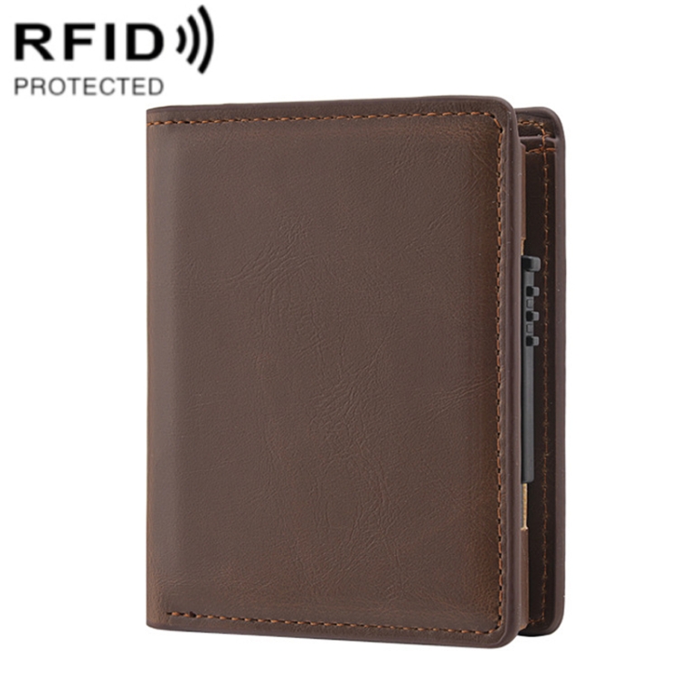 

RFID Anti-Theft Short Wallet Automatic Pop-Up Aluminum Alloy Antimagnetic Card Holder(Brown)