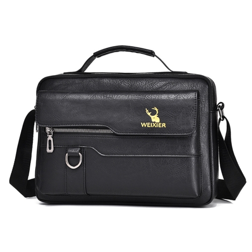 

WEIXIER Men Shoulder Bag Retro Leather Laptop Business Casual Bag(Horizontal Black)