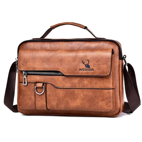 

WEIXIER Men Shoulder Bag Retro Leather Laptop Business Casual Bag(Horizontal Light Brown)
